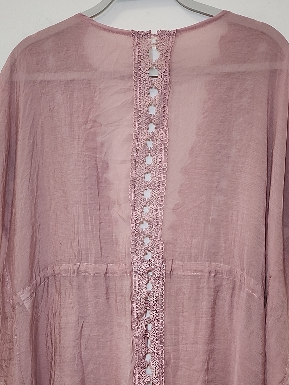 ELAN Women's Vivi crochet Cover Up tie front boho slouchy pink Mauve Lace Sz S - Picture 12 of 16
